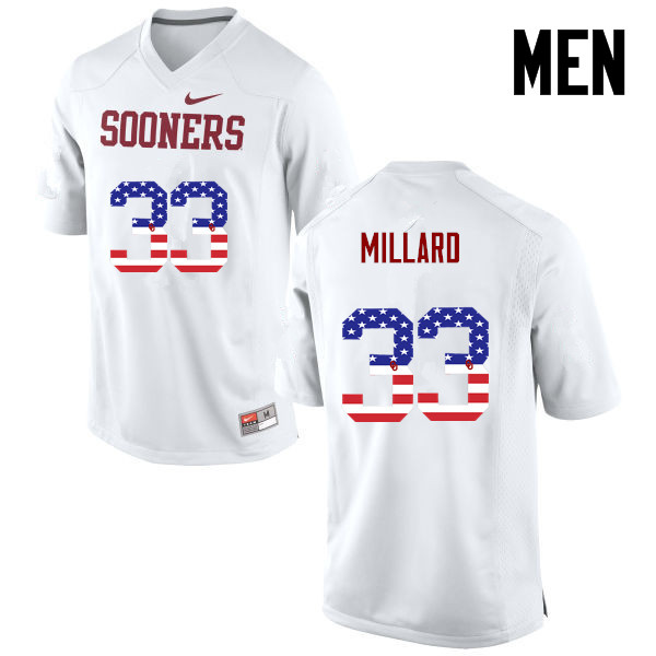 Men Oklahoma Sooners #33 Trey Millard College Football USA Flag Fashion Jerseys-White - Click Image to Close